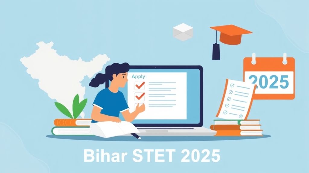 {"prompt":"A modern flat illustration showing students applying online for the Bihar STET 2025 exam on a laptop. The background has Bihar map outline, books, exam papers, and a calendar icon with 2025 marked. Include education-related symbols like graduation cap, pen, and certificate. Use professional colors like blue, white, and orange. The design should look clean, informative, and suitable for an educational blog banner.","originalPrompt":"A modern flat illustration showing students applying online for the Bihar STET 2025 exam on a laptop. The background has Bihar map outline, books, exam papers, and a calendar icon with 2025 marked. Include education-related symbols like graduation cap, pen, and certificate. Use professional colors like blue, white, and orange. The design should look clean, informative, and suitable for an educational blog banner.","width":1024,"height":576,"seed":42,"model":"flux","enhance":false,"nologo":true,"negative_prompt":"undefined","nofeed":false,"safe":false,"quality":"medium","image":[],"transparent":false,"isMature":false,"isChild":false}